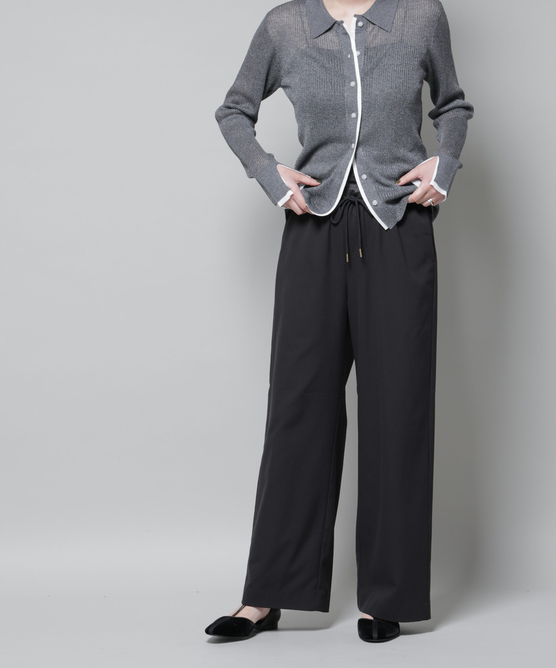 nano･universe「ファンクションダブルウエストイージーパンツ」|チノ|ブラック