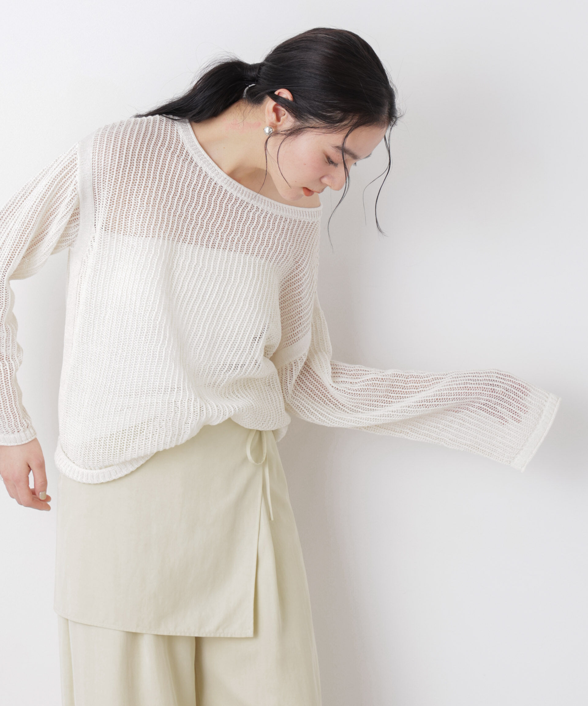 nano･universe「リネン混テープヤーンメッシュワイドニット」|ニット・セーター|