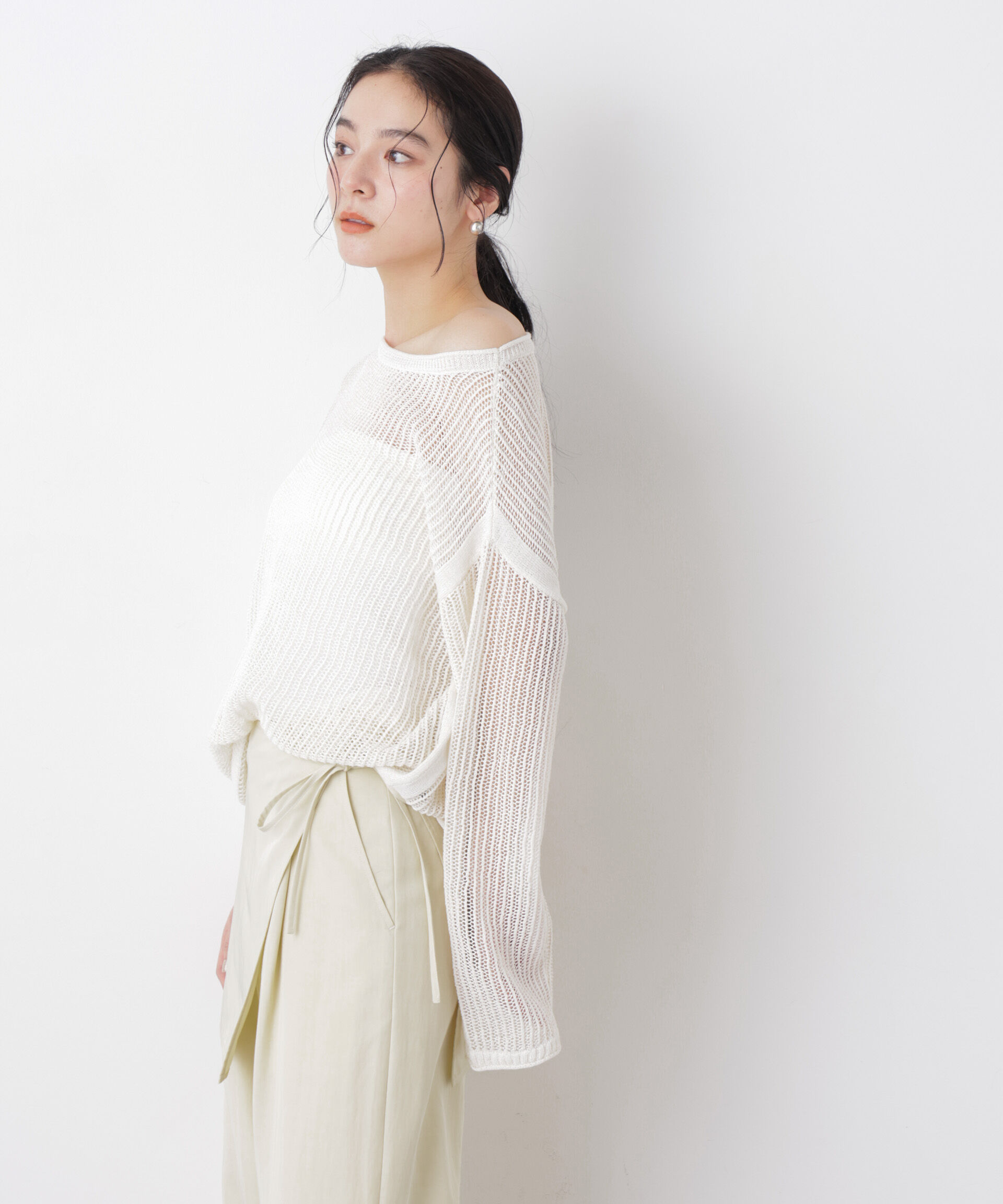 nano･universe「リネン混テープヤーンメッシュワイドニット」|ニット・セーター|