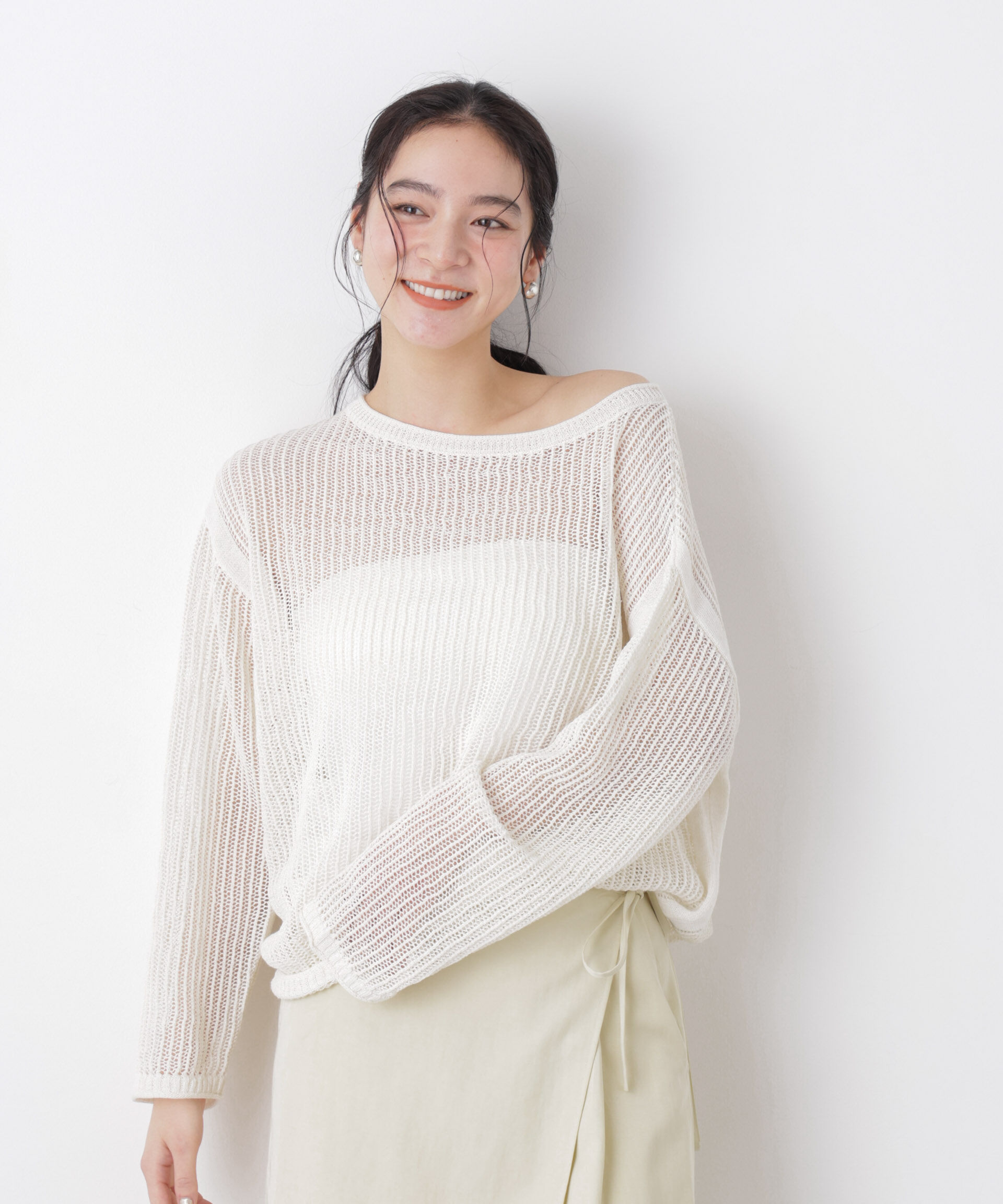 nano･universe「リネン混テープヤーンメッシュワイドニット」|ニット・セーター|