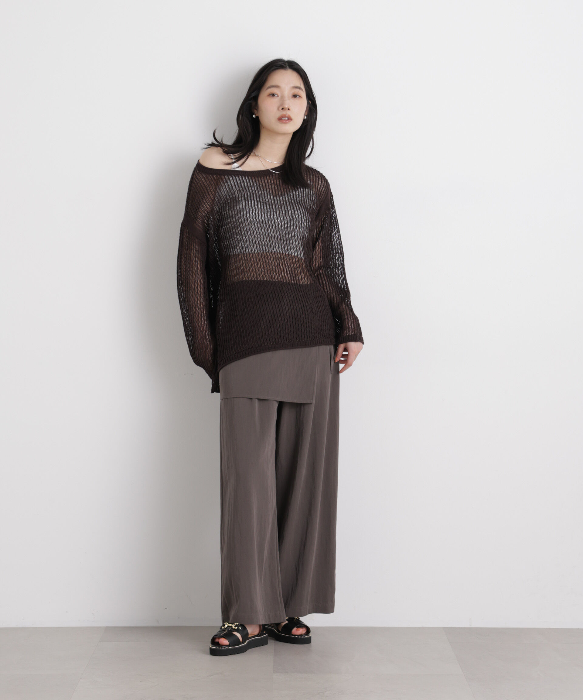 nano･universe「リネン混テープヤーンメッシュワイドニット」|ニット・セーター|
