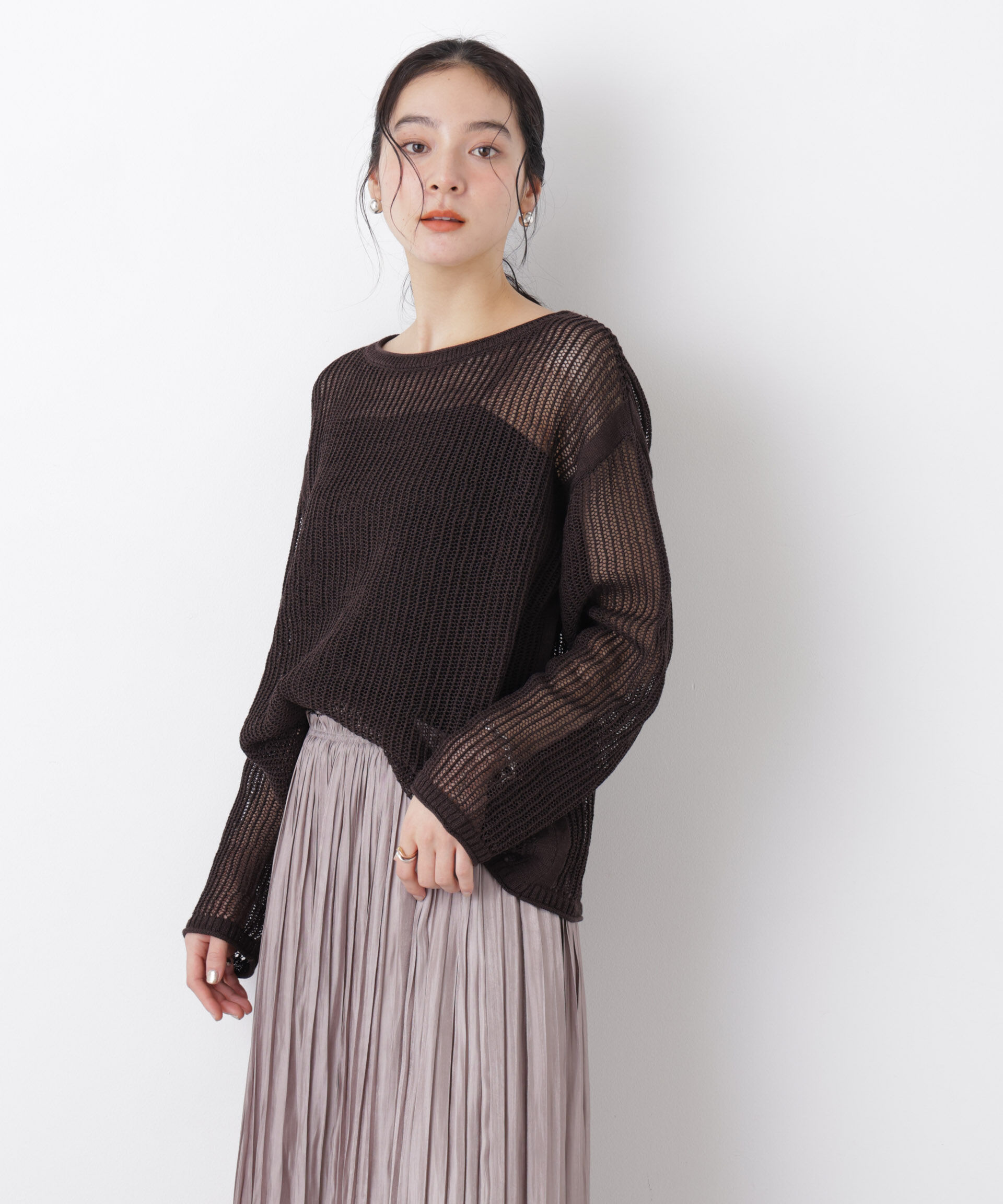 nano･universe「リネン混テープヤーンメッシュワイドニット」|ニット・セーター|