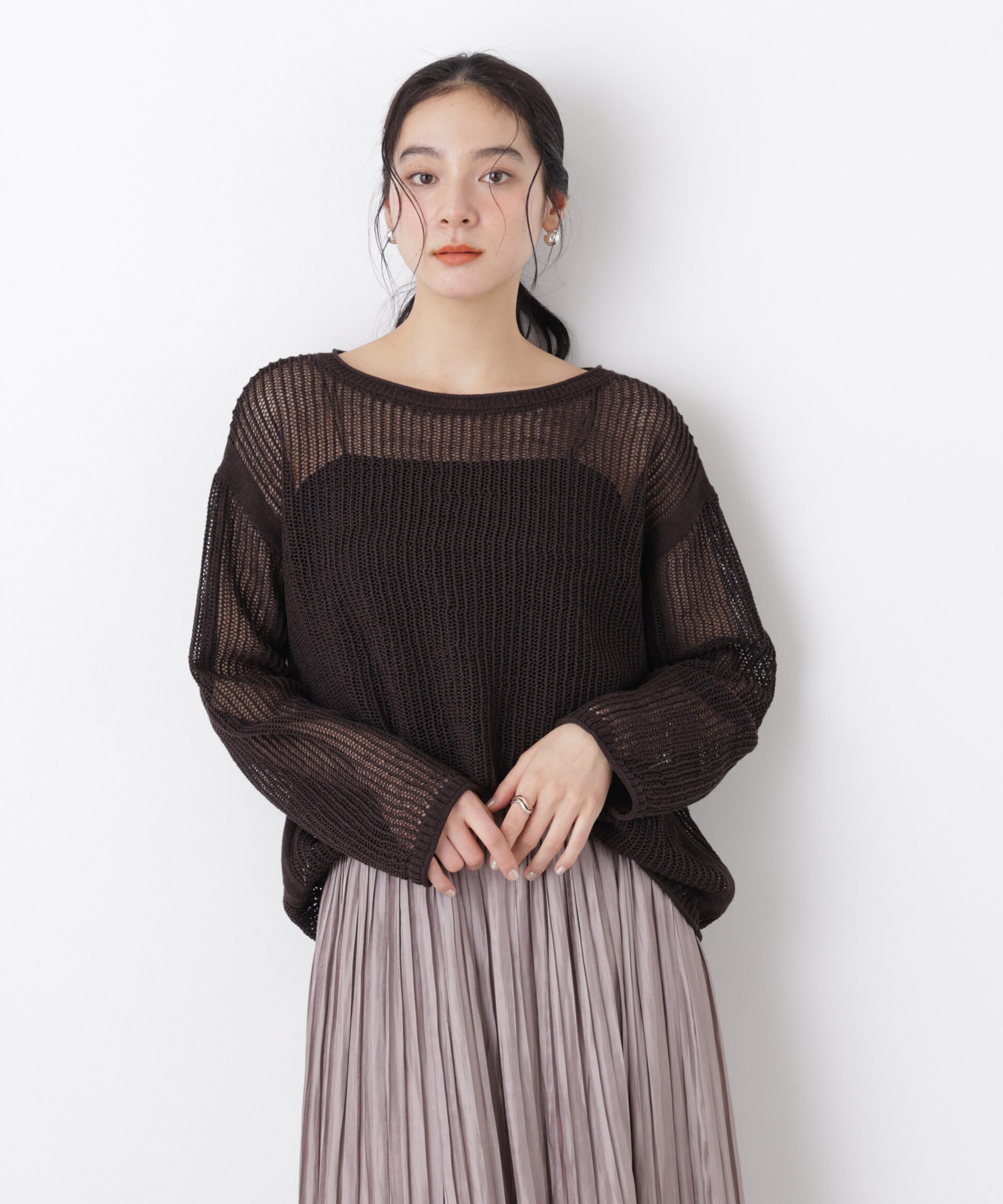 nano･universe「リネン混テープヤーンメッシュワイドニット」|ニット・セーター|