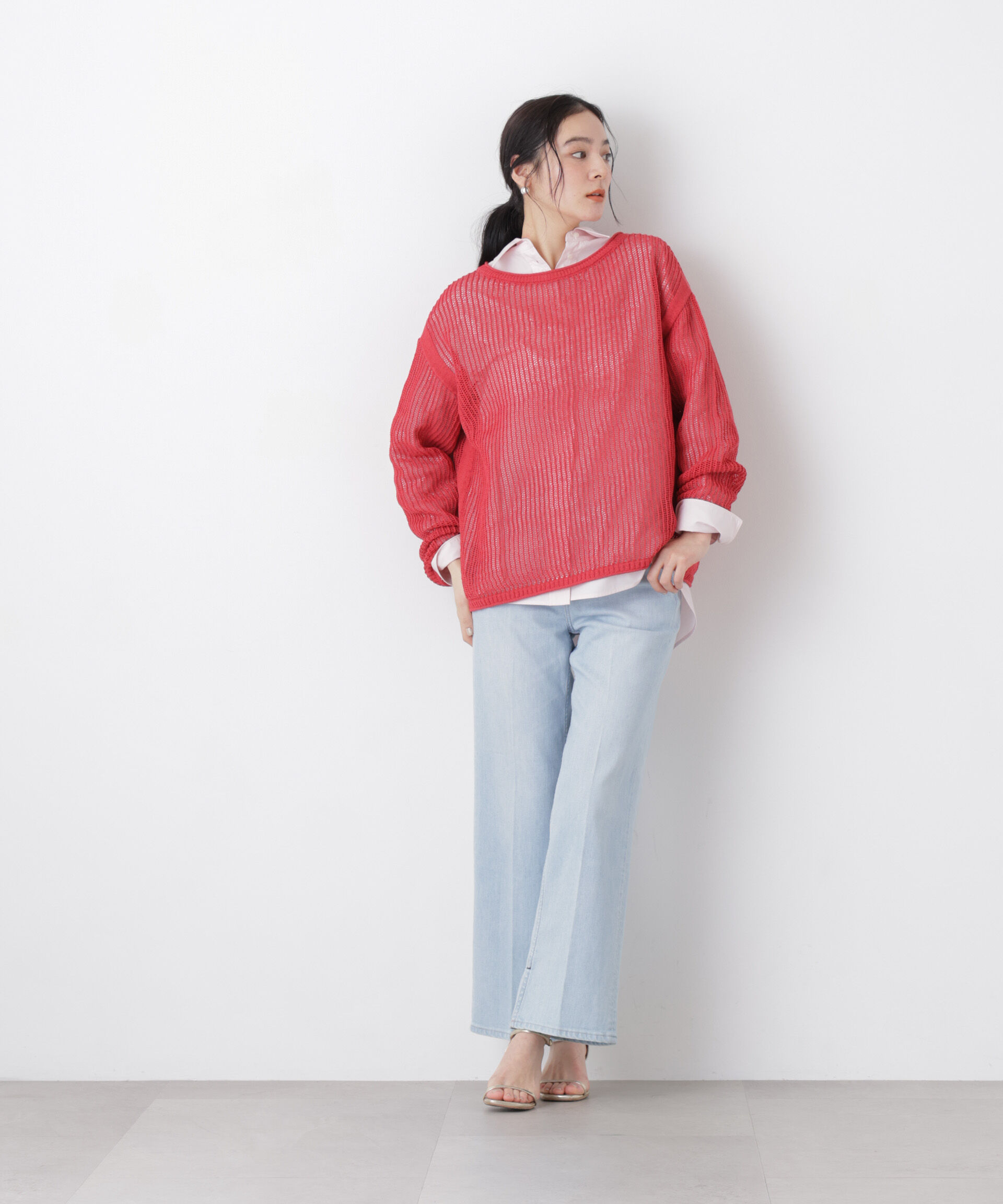 nano･universe「リネン混テープヤーンメッシュワイドニット」|ニット・セーター|