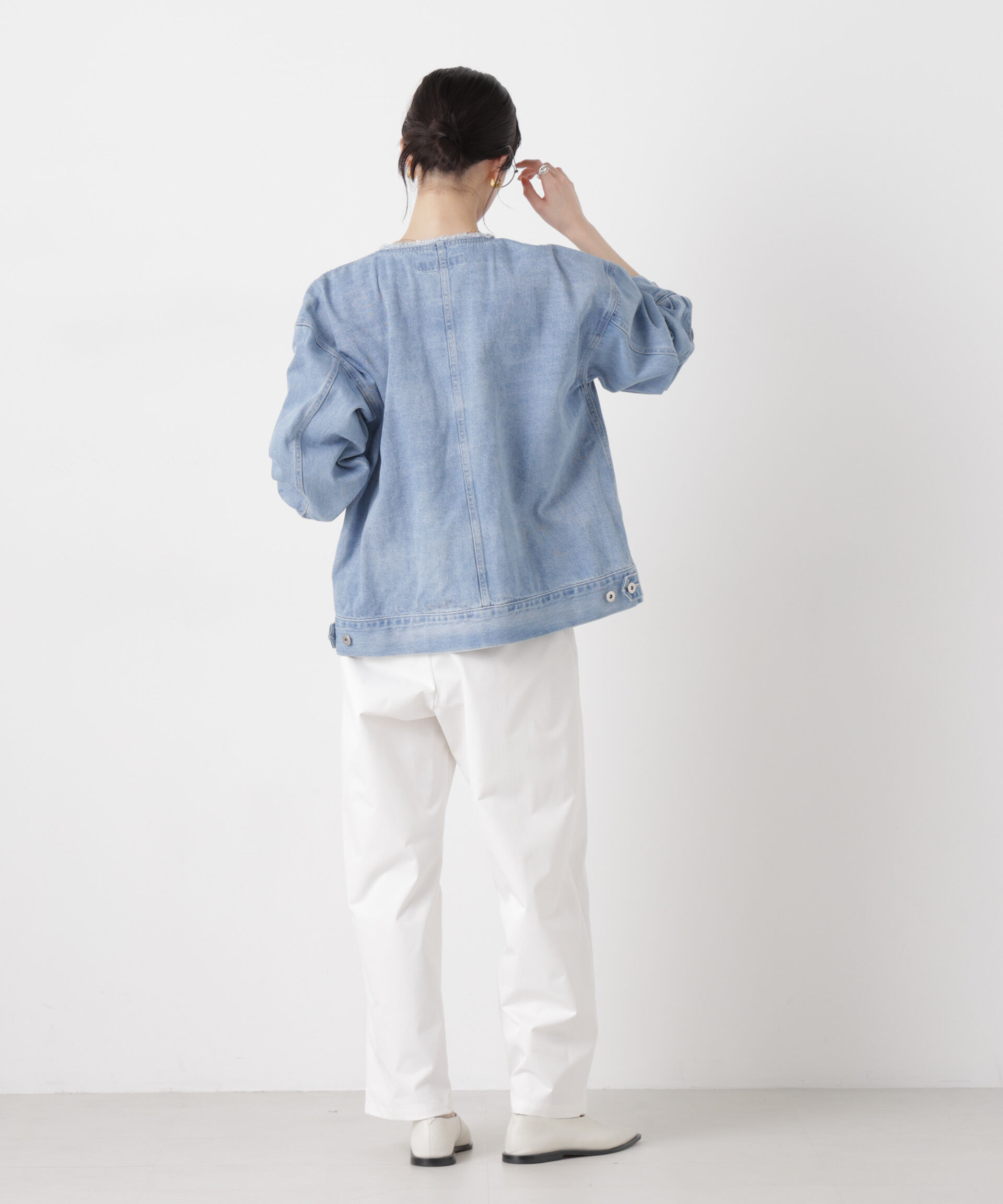 nano･universe「ノーカラーデニムジャケット」|テーラードジャケット|
