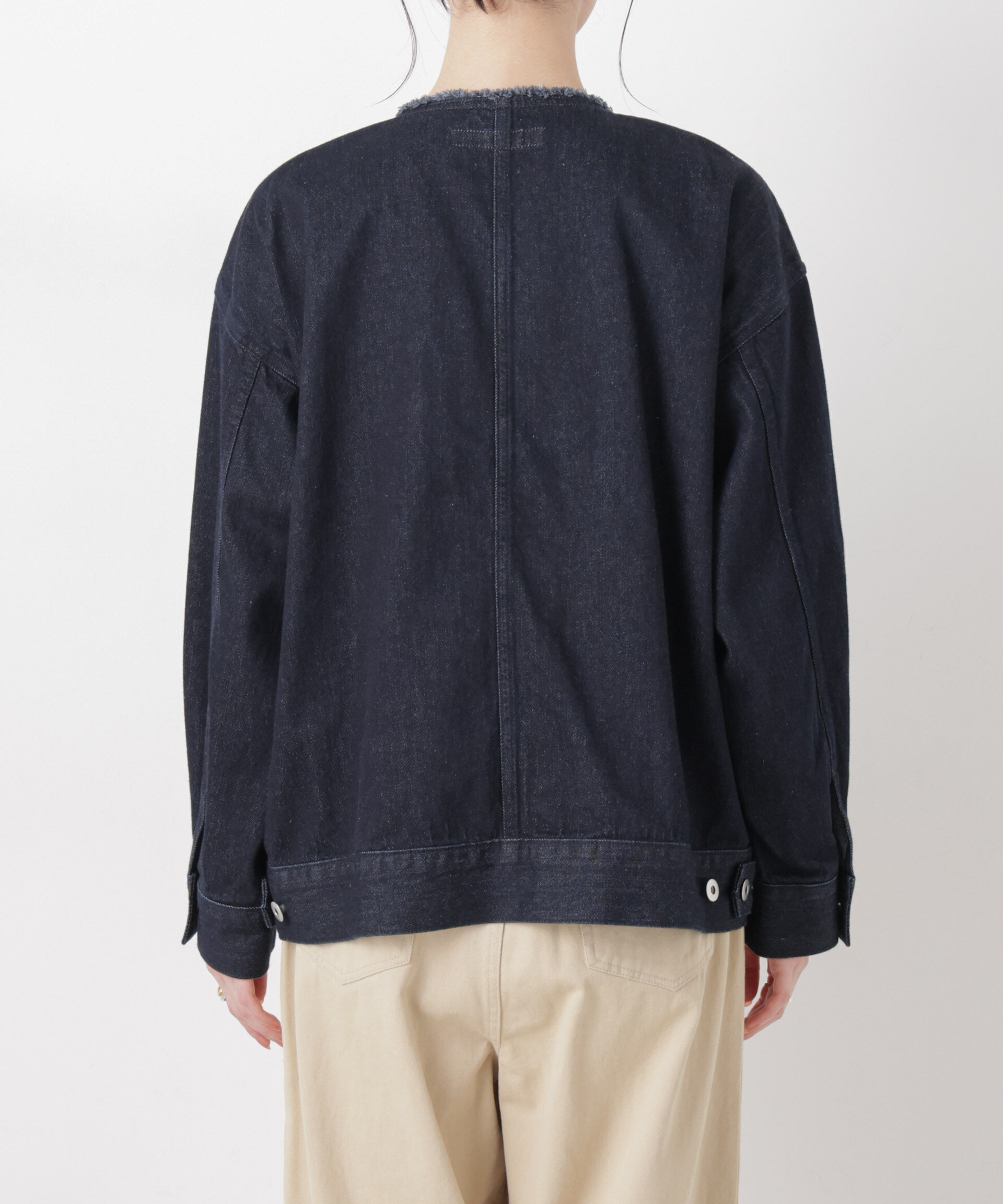 nano･universe「ノーカラーデニムジャケット」|テーラードジャケット|