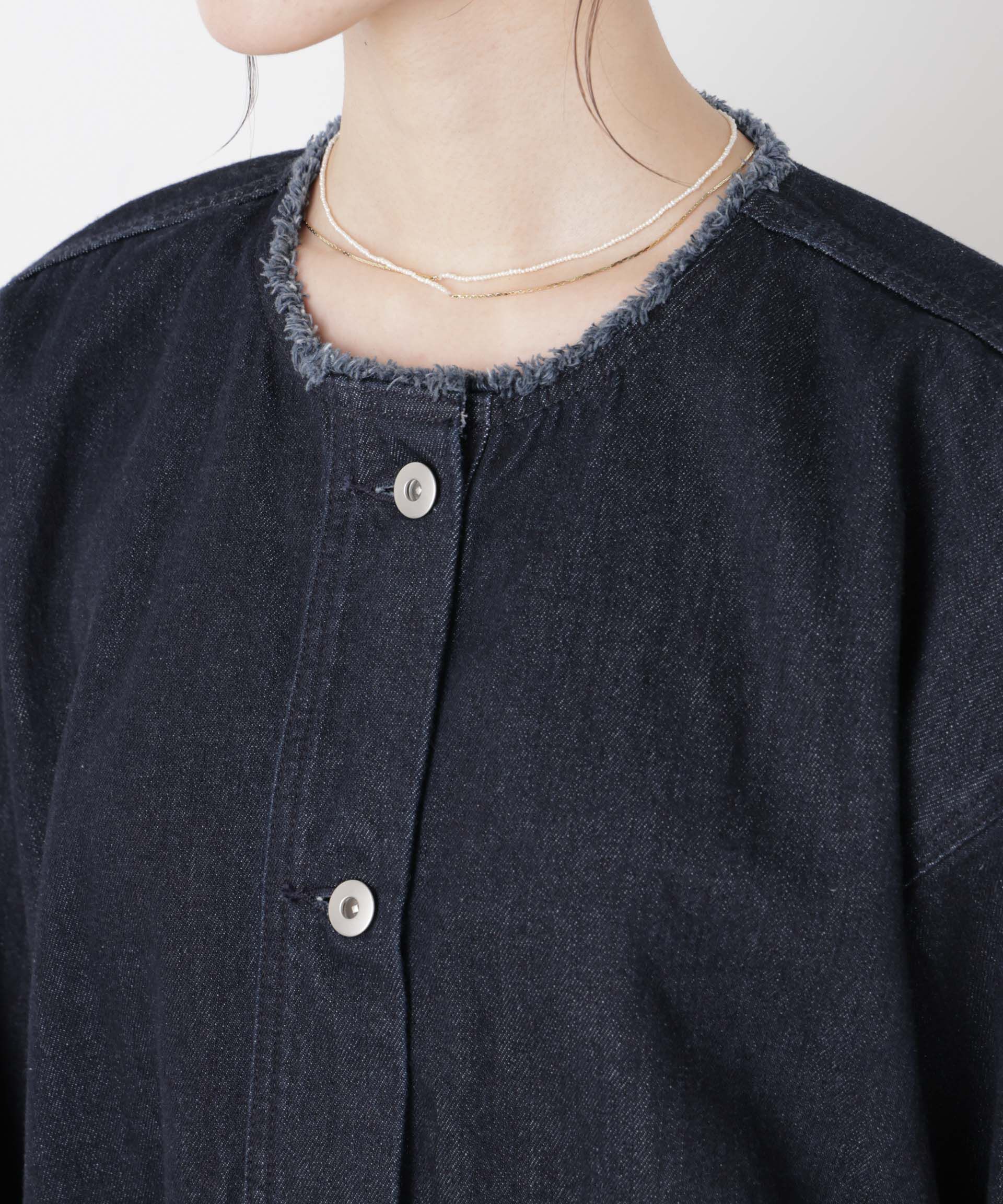 nano･universe「ノーカラーデニムジャケット」|テーラードジャケット|