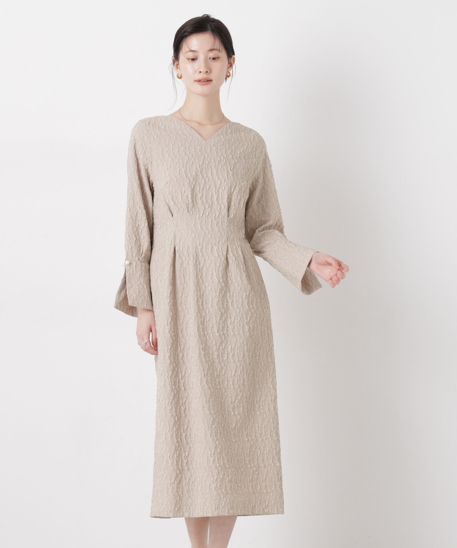 nano･universe「troisieme chaco/別注 PUFFY JACQUARD ワンピース」|ワンピース|ベージュ