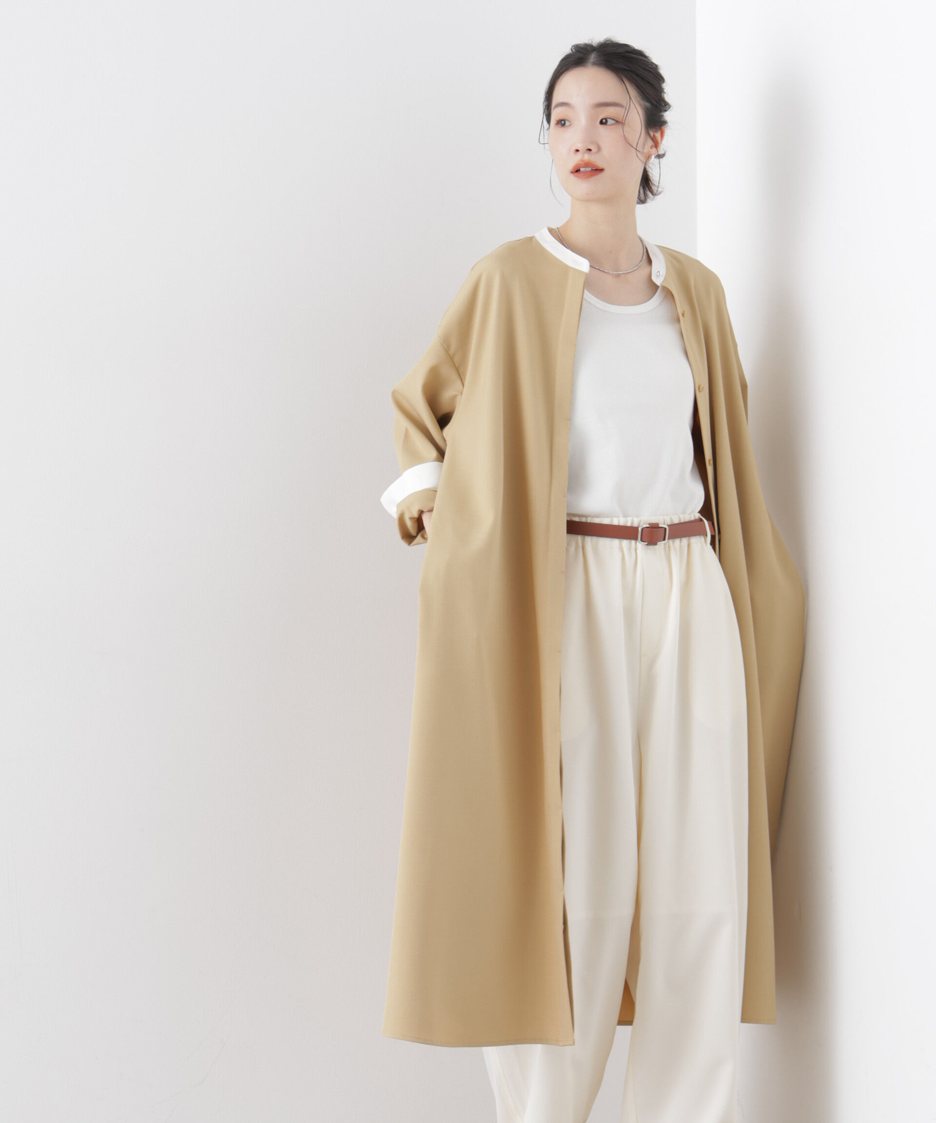 nano･universe「バイカラーフレアスタンドカラーワンピース」|ワンピース|