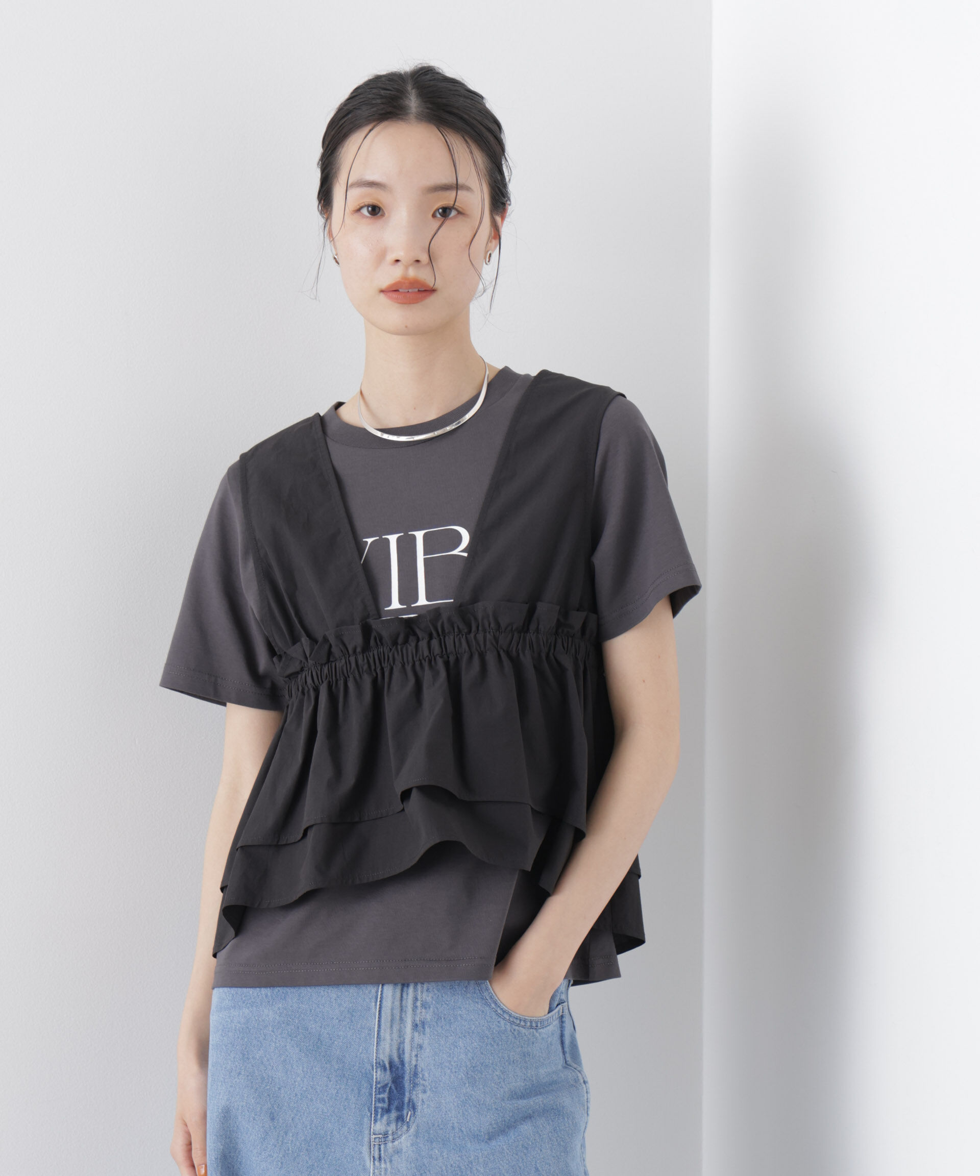 nano･universe「ノースリーブギャザーフレアビスチェ」|シャツ・ブラウス|