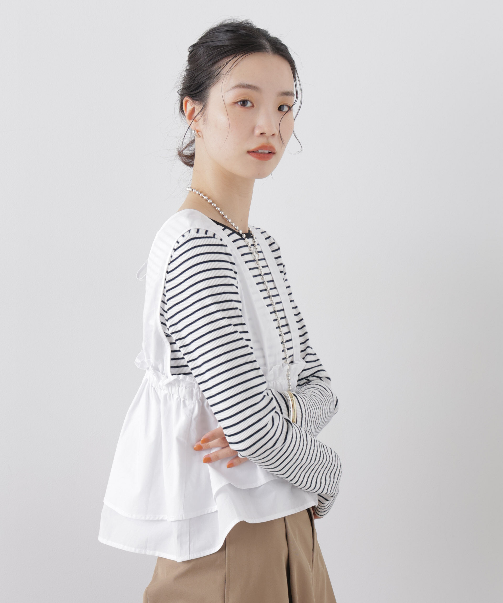 nano･universe「ノースリーブギャザーフレアビスチェ」|シャツ・ブラウス|