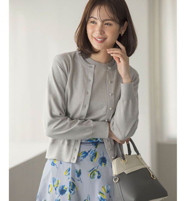 組曲「【WEB限定・2SET】5分袖ラメ入りアンサンブルニット」|カーディガン|シルバー系
