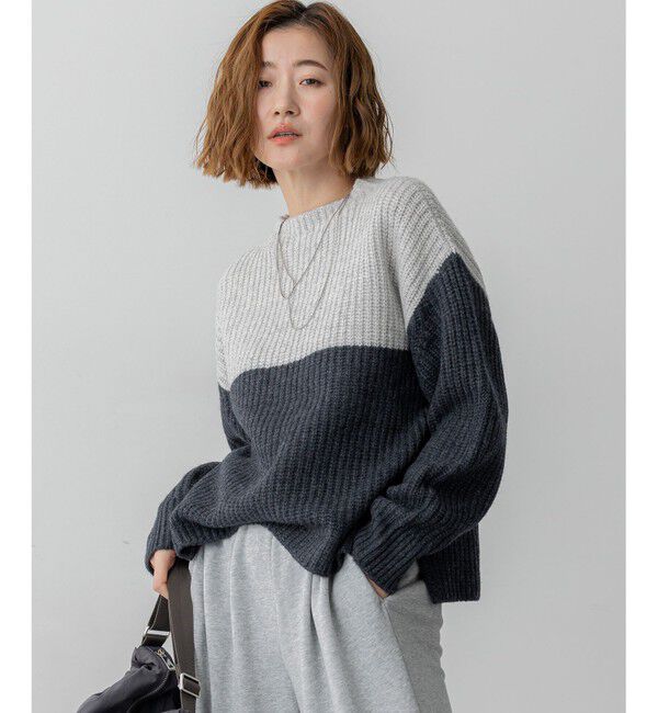 23区「【洗える】ウールカシミヤ カラーブロック バルキー ニット」|ニット・セーター|ﾗｲﾄｸﾞﾚ