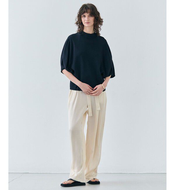 BEIGE,「【洗える】NADIA / ボリュームスリーブ半袖ボトルネックニット」|ニット・セーター|