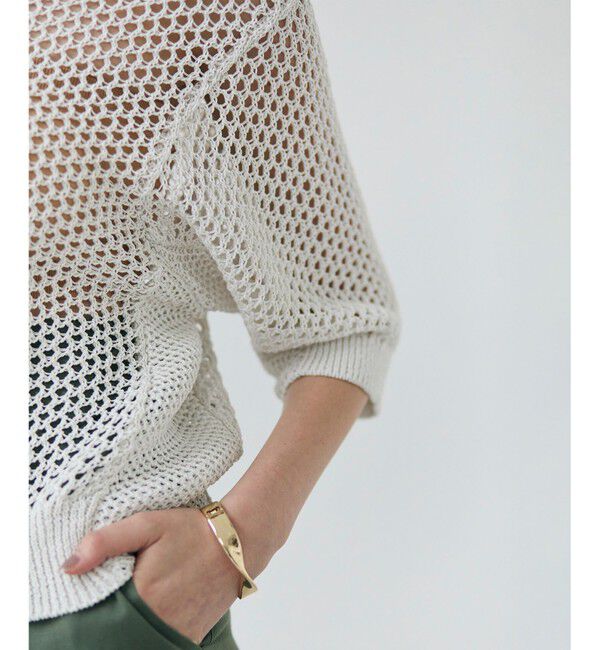 BEIGE,「【洗える】ALOE / コットンメッシュ半袖クルーネックニット」|ニット・セーター|