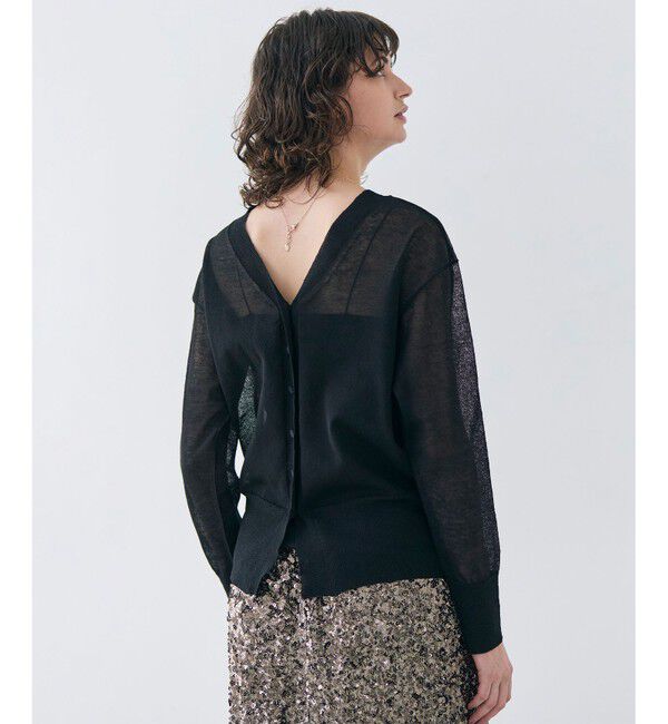 BEIGE,「【洗える・Oggi 7月号掲載】LUPINUS / 前後2WAYシアーニットカーディガン」|ニット・セーター|Black