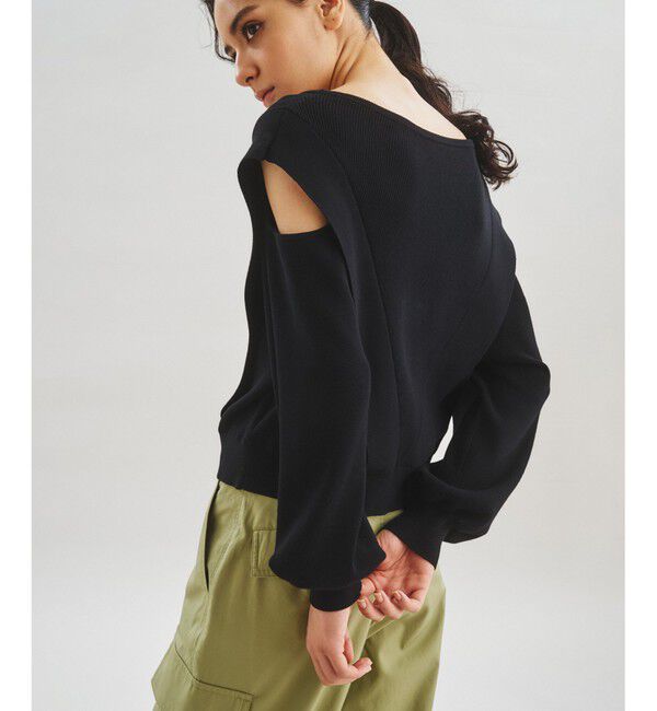  「スリットアームニットトップ」|ニット・セーター|ブラック