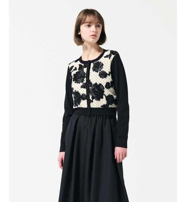 GRACE CONTINENTAL「サテンコードニットカーディガン」|カーディガン|バイカラー