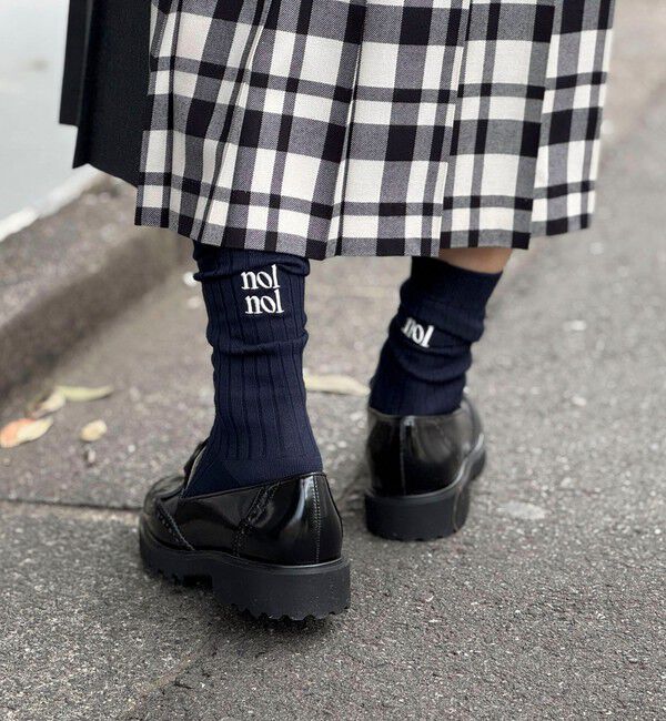 NOLLEY'S「【nolnol/ノルノル】ロゴリブソックス」|ソックス|ネイビー