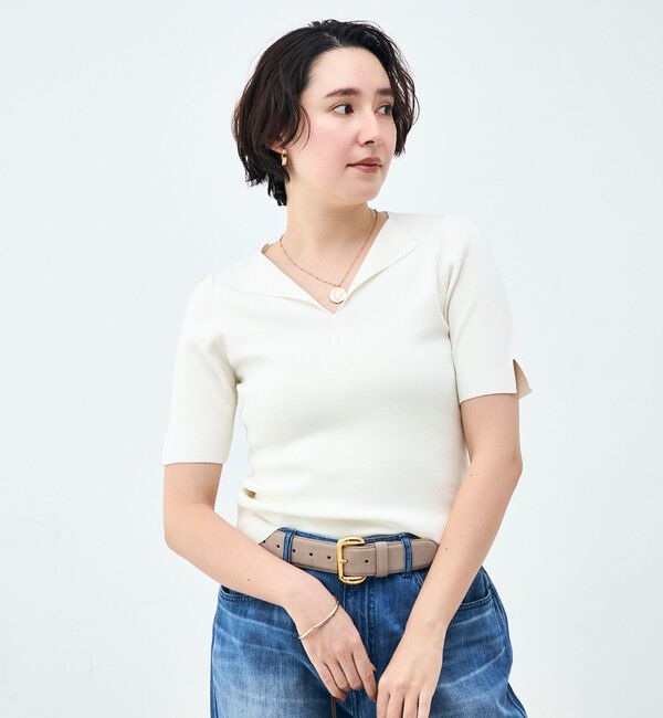 NOLLEY'S sophi「《手洗い可能》トライアングルカラー総針5分袖プルオーバー」|ニット・セーター|