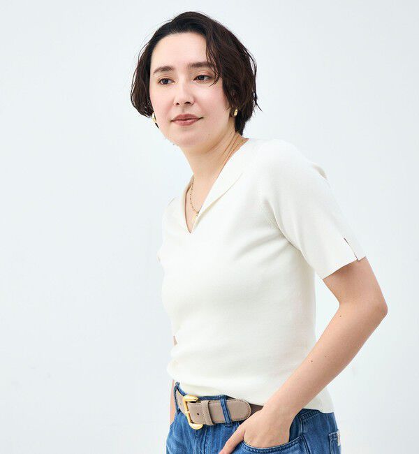 NOLLEY'S sophi「《手洗い可能》トライアングルカラー総針5分袖プルオーバー」|ニット・セーター|