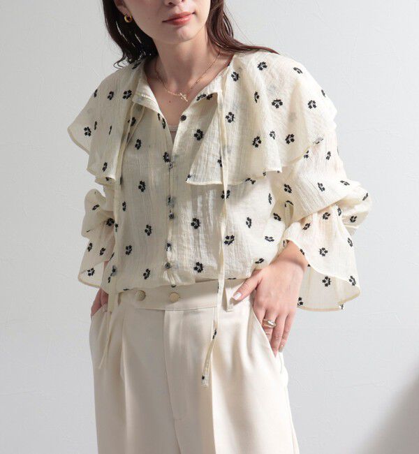 fredy emue「シアー楊柳刺繍ケープブラウス」|シャツ・ブラウス|