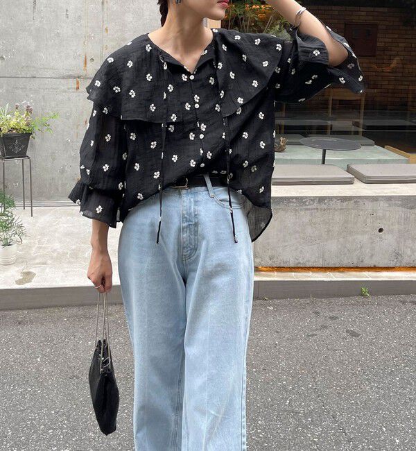 fredy emue「シアー楊柳刺繍ケープブラウス」|シャツ・ブラウス|