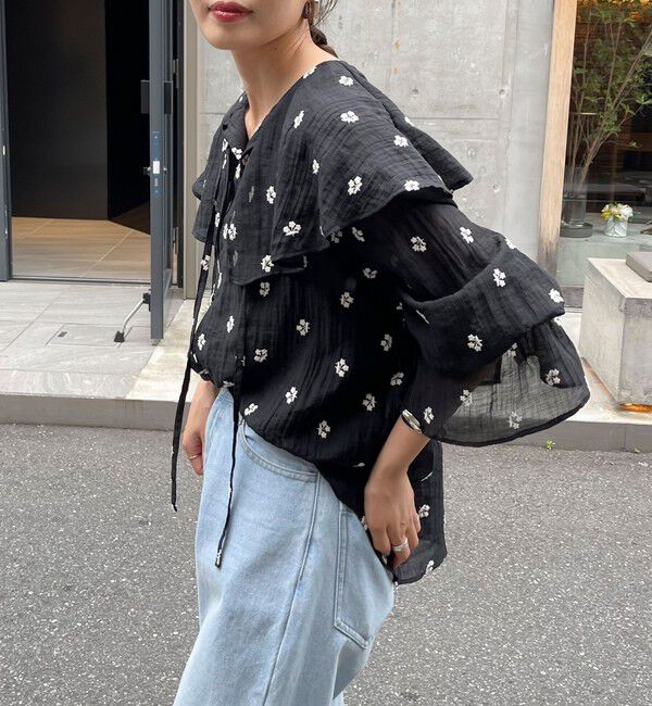 fredy emue「シアー楊柳刺繍ケープブラウス」|シャツ・ブラウス|