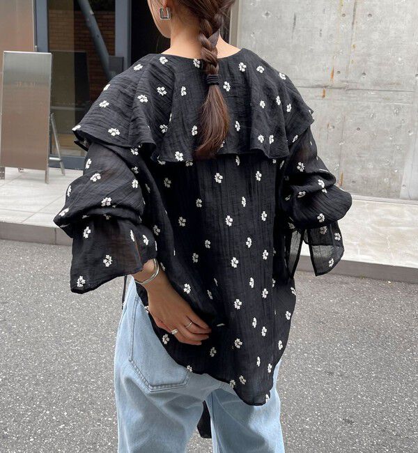 fredy emue「シアー楊柳刺繍ケープブラウス」|シャツ・ブラウス|