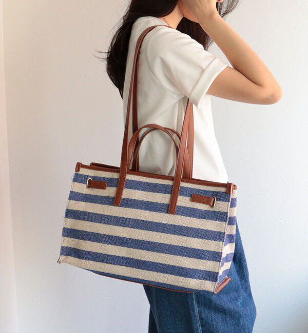 fredy emue「ボーダープリントスクエアトートバッグ」|ショルダー・メッセンジャー|