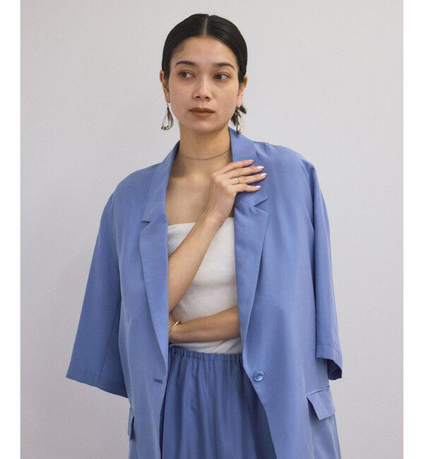 SALON adam et rope'「[25SS]GENTLE SILK ハーフスリーブジャケット【セットアップ対応・洗える】」|シャツ・ブラウス|ブルー(44)