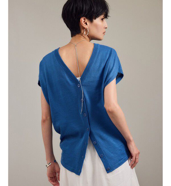 SALON adam et rope'「リネンニットベスト2WAYカーディガン［ドライタッチ・洗える］」|カーディガン|ブルー(44)