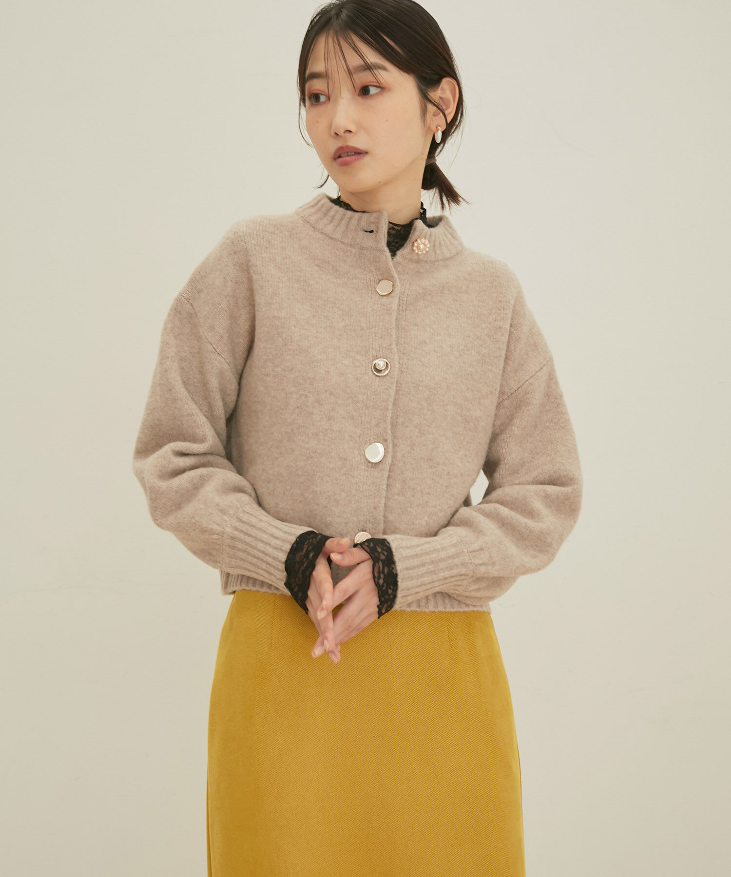 VIS「【洗える】レトロ釦ボリュームスリーブカーディガン」|カーディガン|