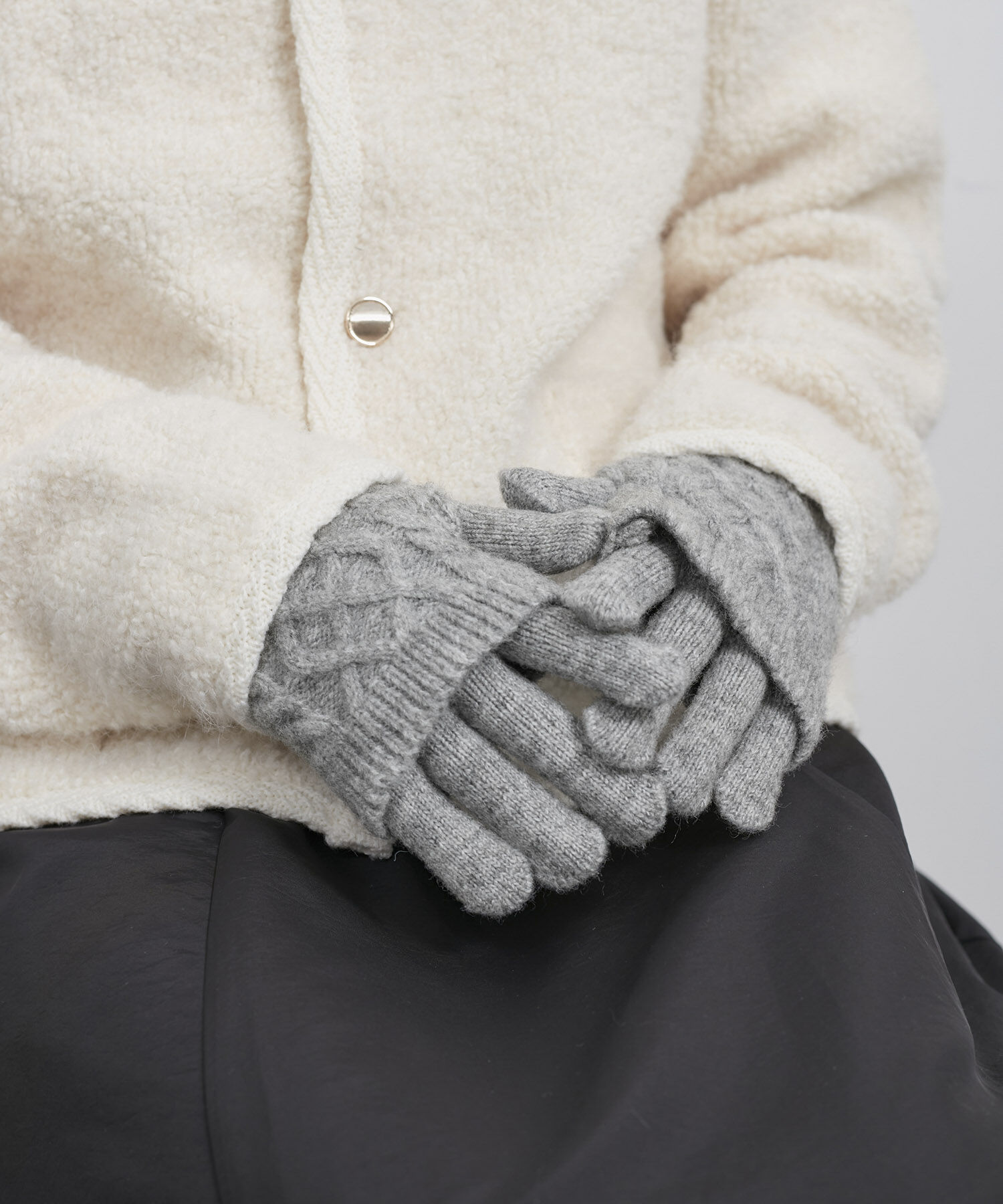 ROPE PICNIC PASSAGE「3WAY/ケーブル編み&times;リブ編みニットグローブ」|手袋|グレー(07)