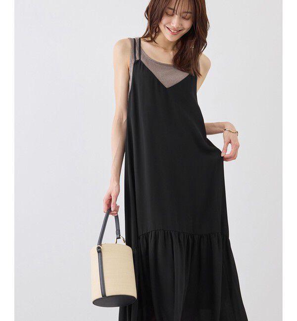 Rope&rsquo;Picnic「花柄ティアードダブルストラップキャミワンピース」|ワンピース|ブラック(01)