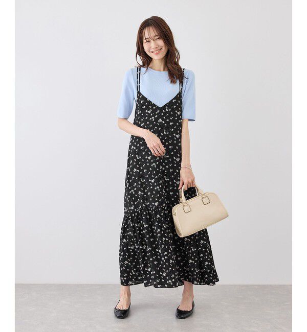 Rope&rsquo;Picnic「花柄ティアードダブルストラップキャミワンピース」|ワンピース|ブラック系(02)