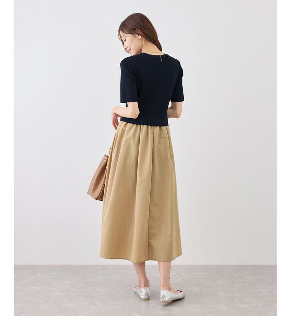 Rope&rsquo;Picnic「メタル釦布帛ドッキングハーフスリーブニットワンピース」|ワンピース|