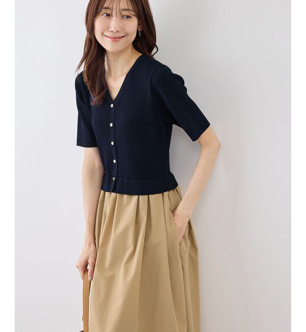 Rope&rsquo;Picnic「メタル釦布帛ドッキングハーフスリーブニットワンピース」|ワンピース|