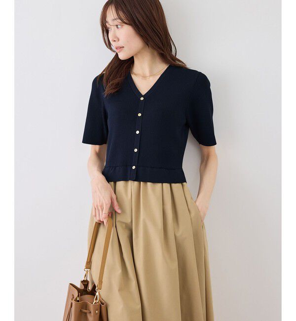Rope&rsquo;Picnic「メタル釦布帛ドッキングハーフスリーブニットワンピース」|ワンピース|