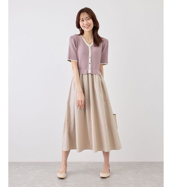 Rope&rsquo;Picnic「メタル釦布帛ドッキングハーフスリーブニットワンピース」|ワンピース|