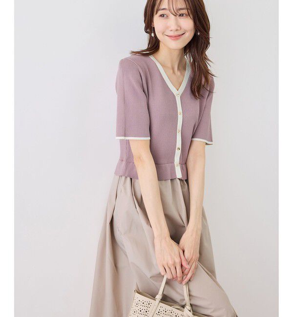 Rope&rsquo;Picnic「メタル釦布帛ドッキングハーフスリーブニットワンピース」|ワンピース|