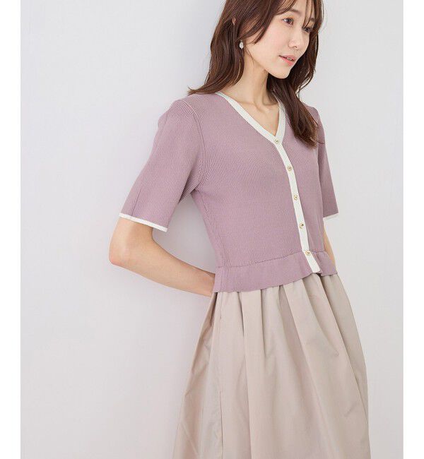 Rope&rsquo;Picnic「メタル釦布帛ドッキングハーフスリーブニットワンピース」|ワンピース|