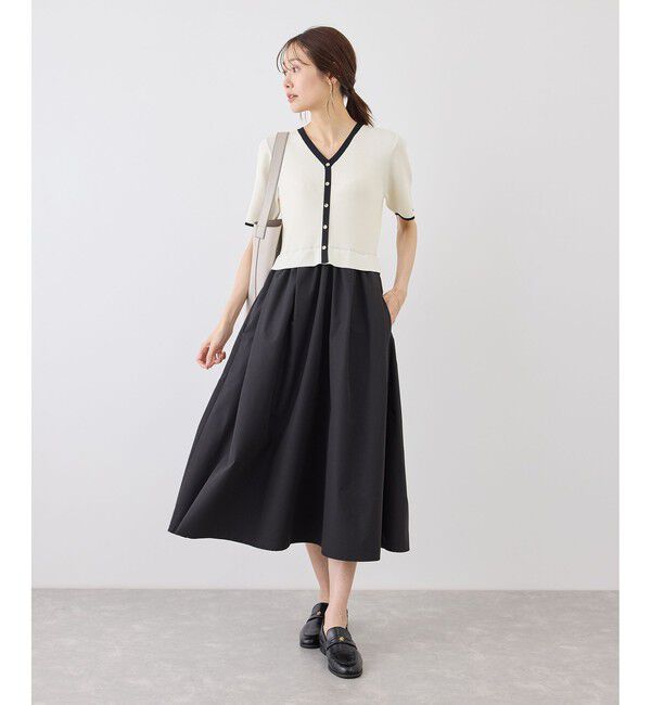 Rope&rsquo;Picnic「メタル釦布帛ドッキングハーフスリーブニットワンピース」|ワンピース|