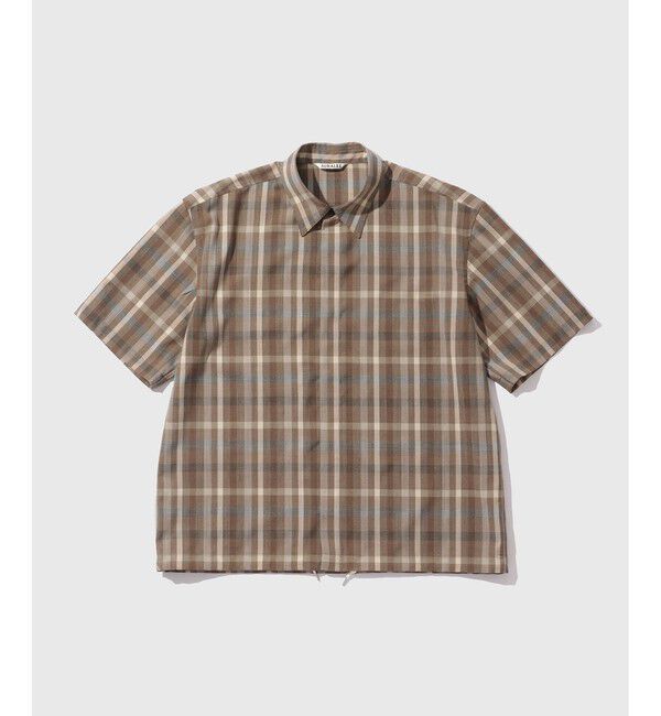 ADAM ET ROPE'「【AURALEE/オーラリー】SUPER FINE TROPICAL WOOL CHECK HALF-SLEEVED SHIRT」|シャツ・ブラウス|ブラウン(20)