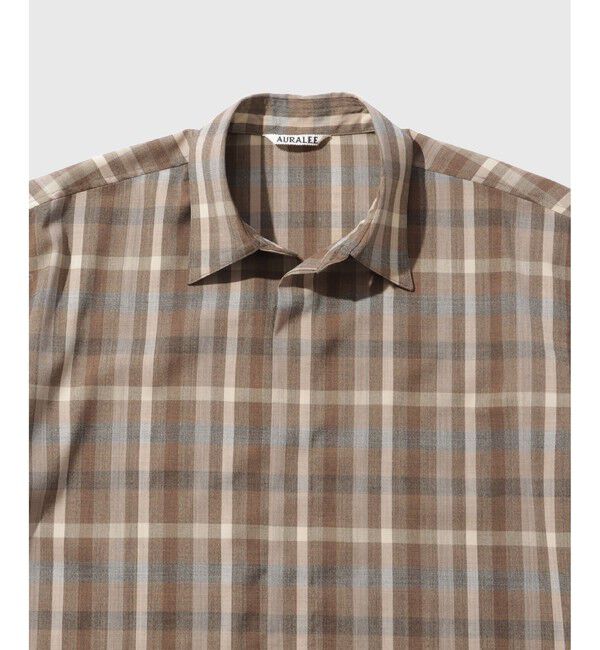ADAM ET ROPE'「【AURALEE/オーラリー】SUPER FINE TROPICAL WOOL CHECK HALF-SLEEVED SHIRT」|シャツ・ブラウス|