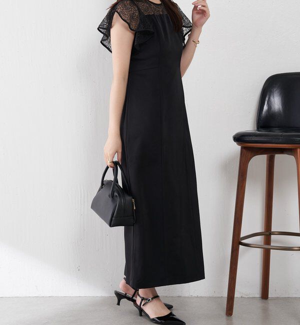  「刺繍レースマットサテンワンピース」|ワンピース|