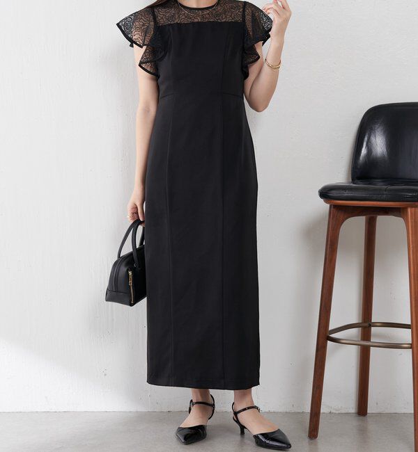  「刺繍レースマットサテンワンピース」|ワンピース|