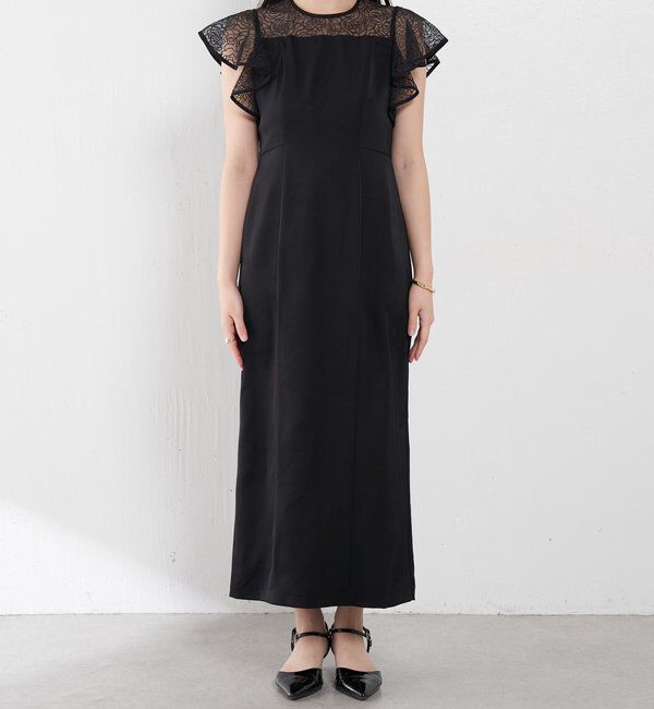  「刺繍レースマットサテンワンピース」|ワンピース|