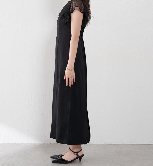  「刺繍レースマットサテンワンピース」|ワンピース|