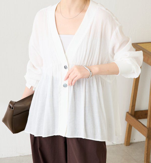  「《1枚で着映える》ギャザー切替シャツカーディガン」|シャツ・ブラウス|